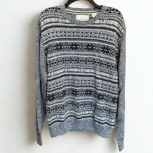 Original Weatherproof Men's Sweater Gray‎ Fair Isle Knit Crewneck Cozy Casual M